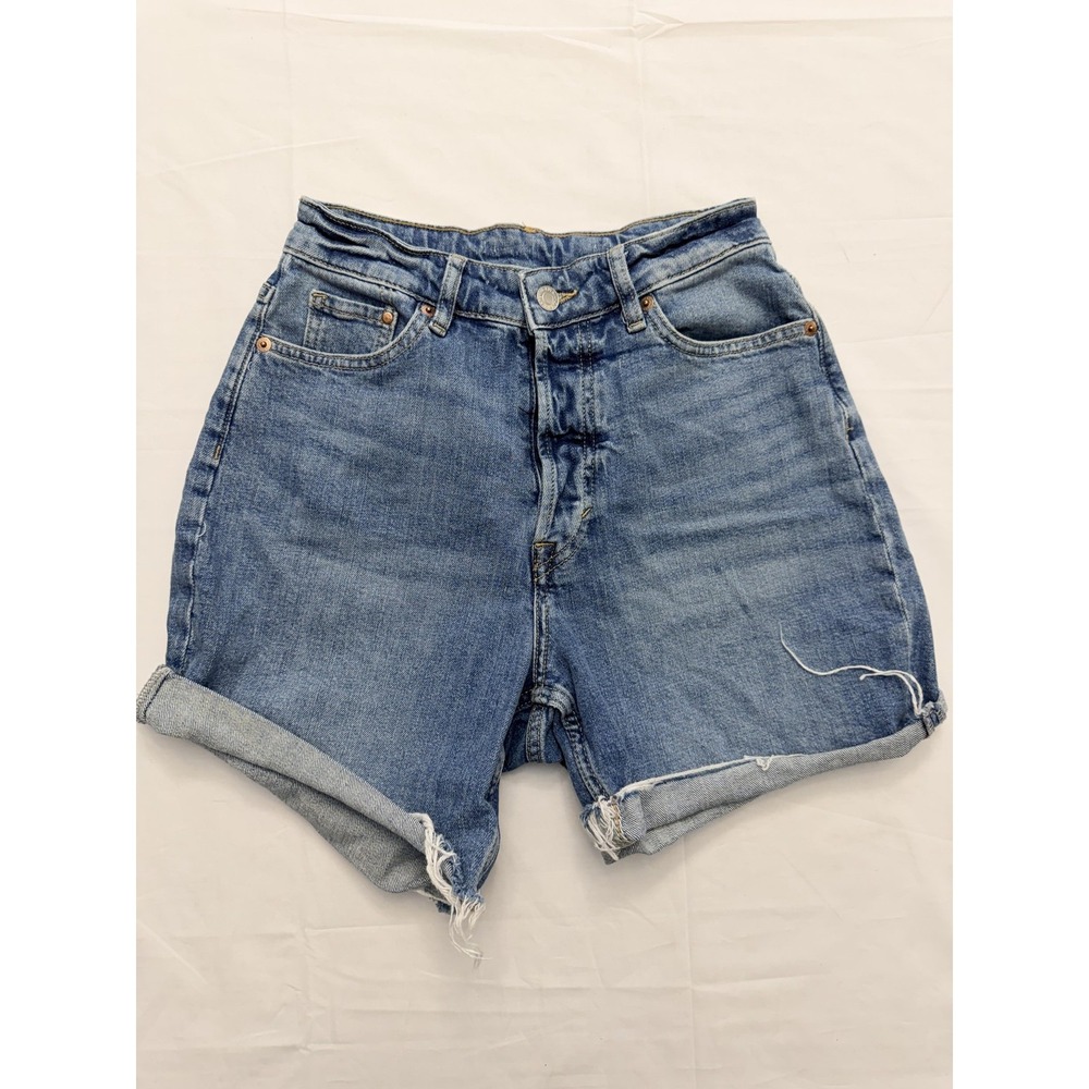 H&M Shorts Womens 2 Blue Curvy Fit High‎ Waist Denim Cutoff Raw Hem Stretch